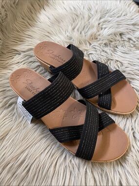 Skechers Black Slip-On Crossband Comfort Sandals